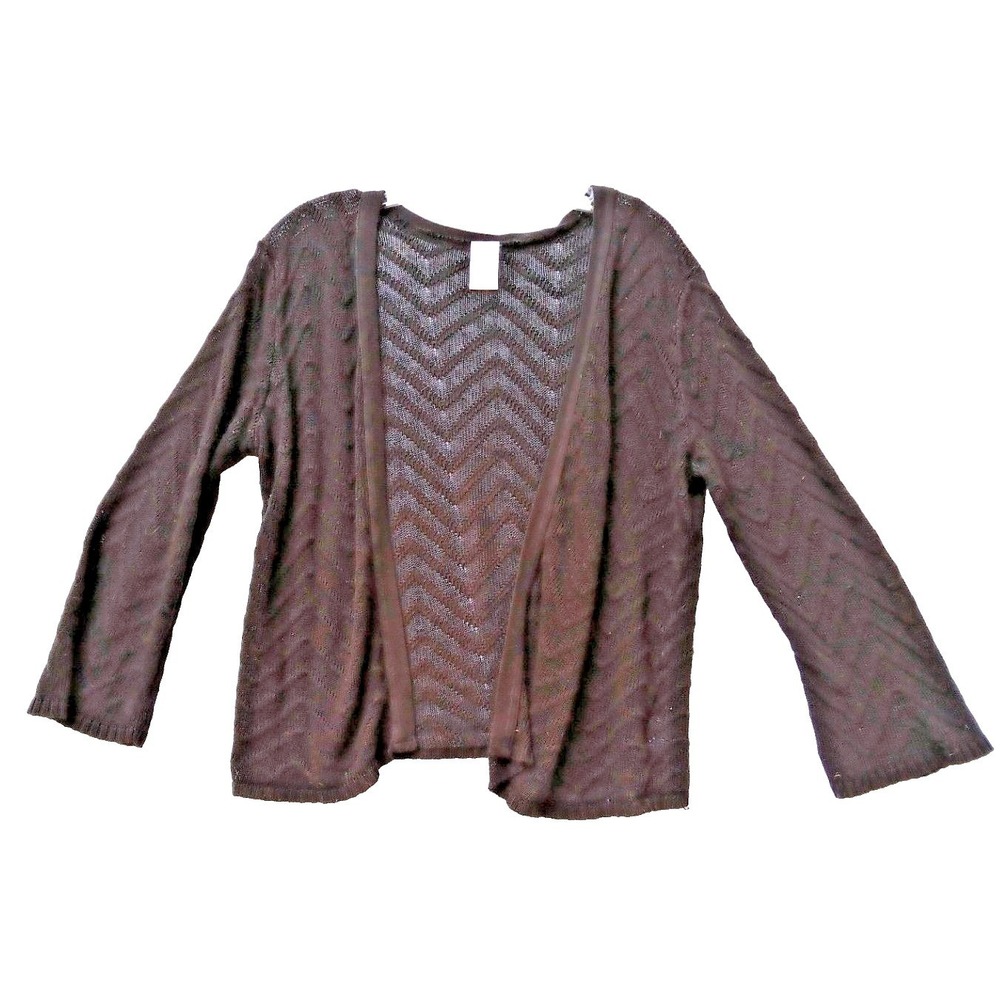 Time & Tru Lacy Black XL Womens Open Front Knit Cardigan Sweater Made in USA